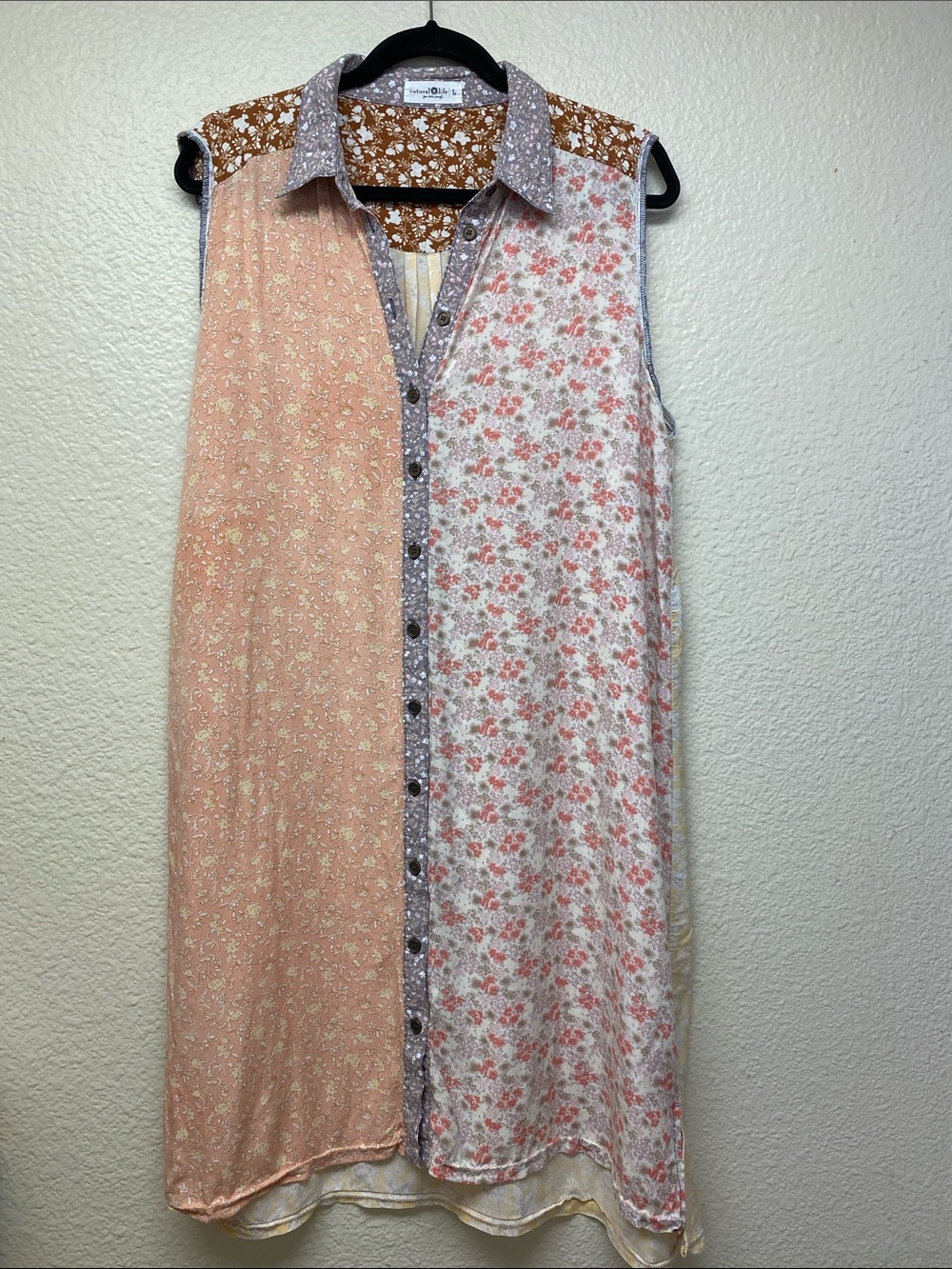 Natural Life Sleeveless Patchwork Floral Shirt Dress